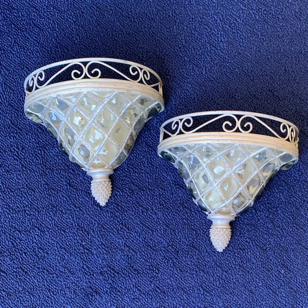 (2) Home Interiors Wall Shelf/Sconces Vintage Hollywood Regency Romantic Deco